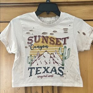 Sunset Canyon, Texas Kids or Very Small Adult Distressed T-Shirt - Cream